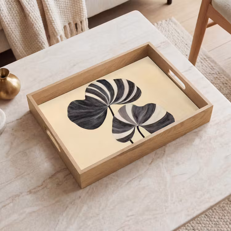 Vassoio - Nero - Foglie - Strisce - Minimalista — 2