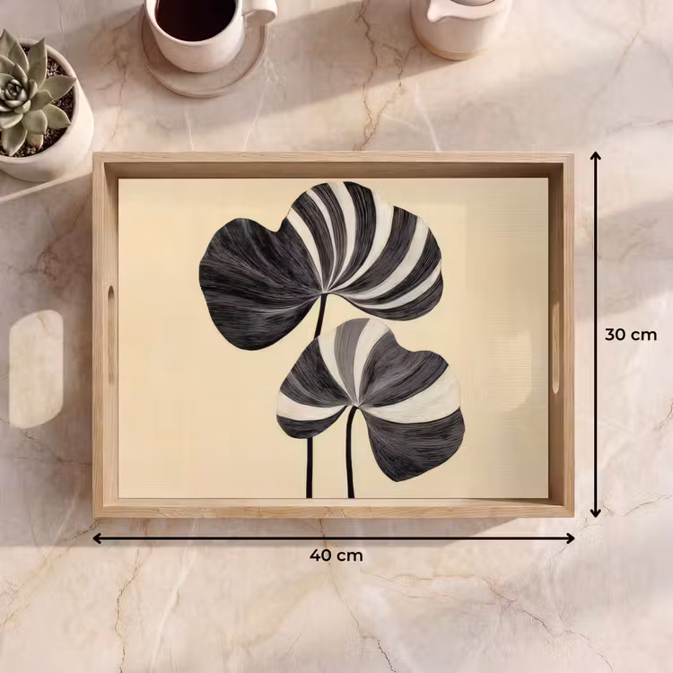Vassoio - Nero - Foglie - Strisce - Minimalista — 7