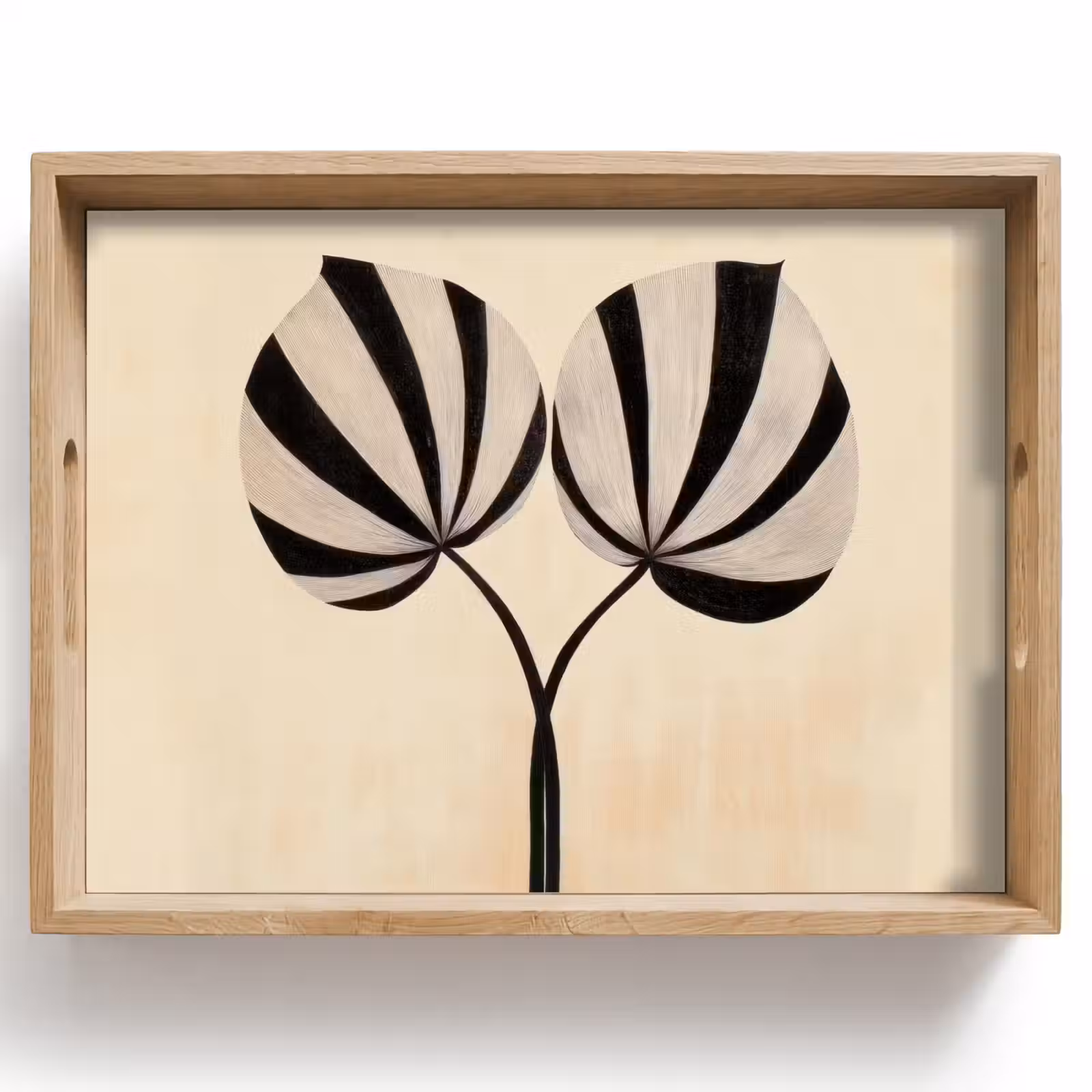 Vassoio - Foglie - A righe - Stelo - Beige — 1