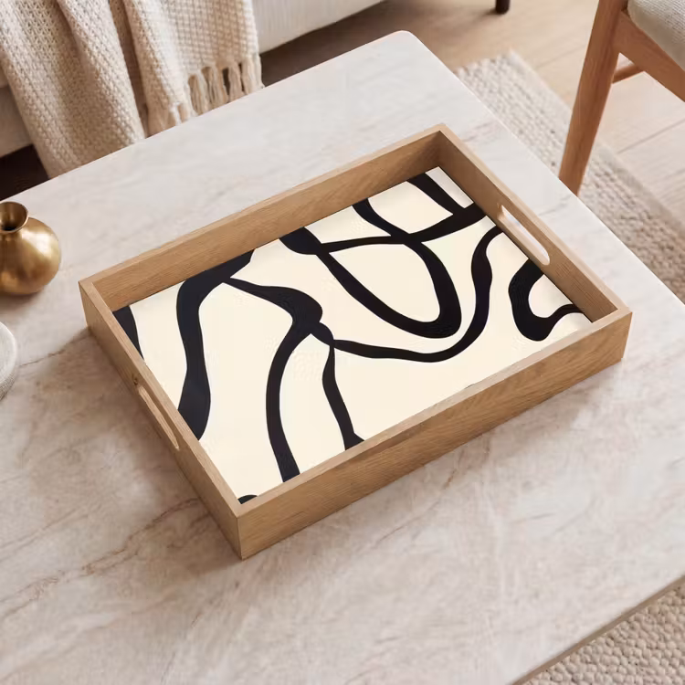 Vassoio - Astratto - Linee - Moderno - Beige — 2