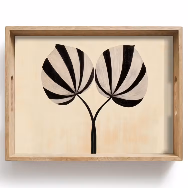 Vassoio - Foglie - A righe - Stelo - Beige — 1