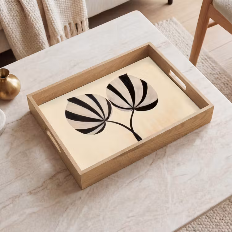 Vassoio - Foglie - A righe - Stelo - Beige — 2