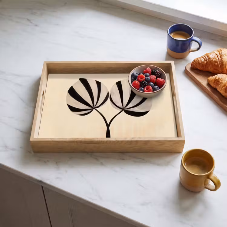 Vassoio - Foglie - A righe - Stelo - Beige — 3