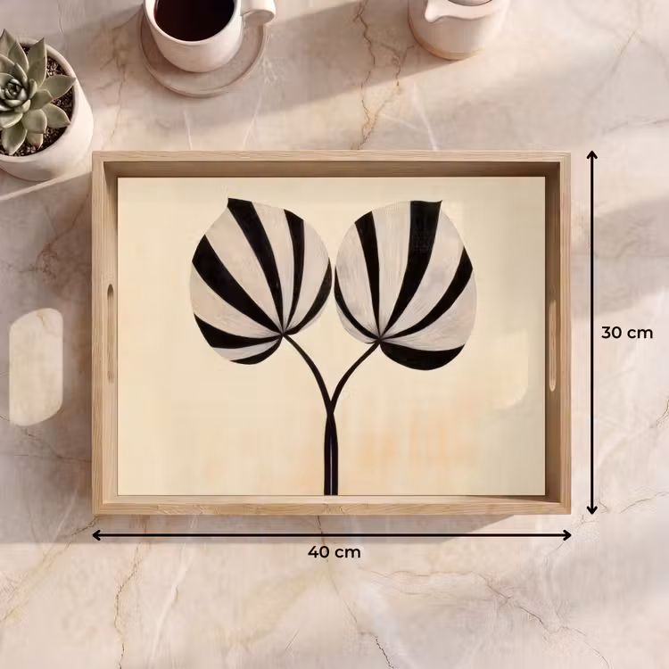 Vassoio - Foglie - A righe - Stelo - Beige — 7