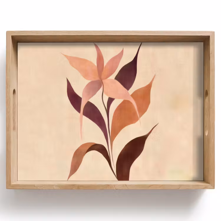 Vassoio - Minimalista - Fiore - Foglie - Beige — 1