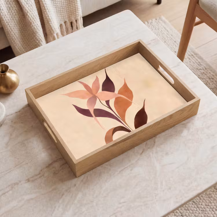 Vassoio - Minimalista - Fiore - Foglie - Beige — 2