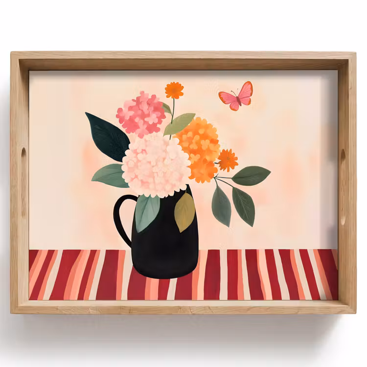 Vassoio - Vaso - Fiori - Farfalla - Rosso — 1