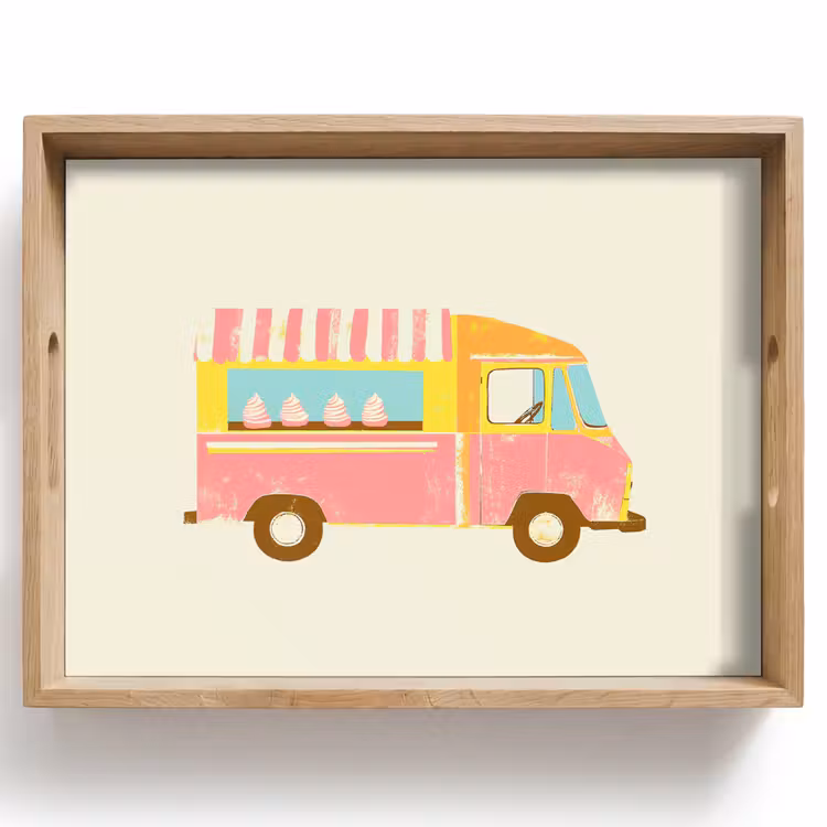 Vassoio - Carrello dei gelati - Retrò - Gelati morbidi - Rosa — 1