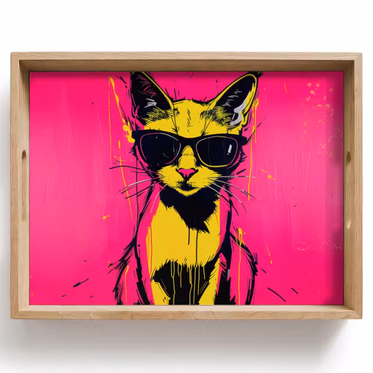 Vassoio - Gatto - Arte - Occhiali da sole - Rosa — 1
