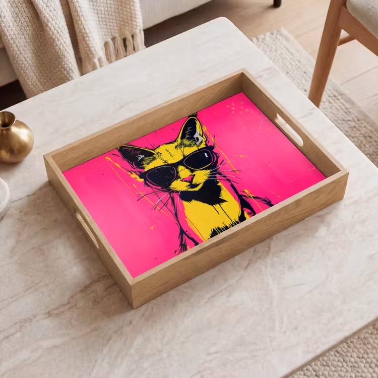 Vassoio - Gatto - Arte - Occhiali da sole - Rosa — 2