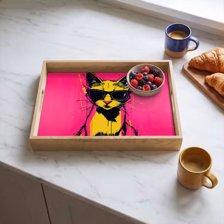 Vassoio - Gatto - Arte - Occhiali da sole - Rosa — 3