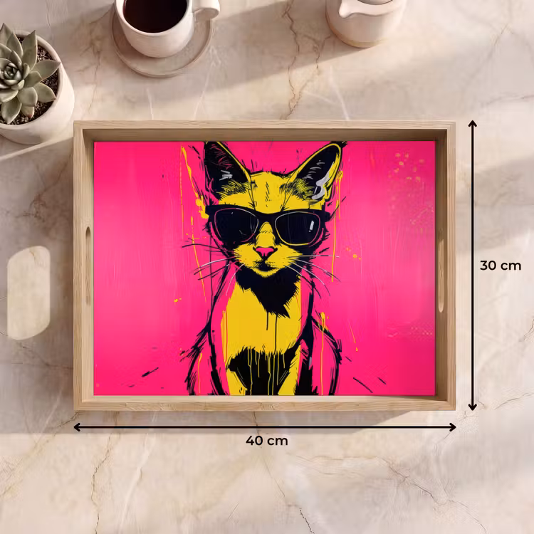 Vassoio - Gatto - Arte - Occhiali da sole - Rosa — 7