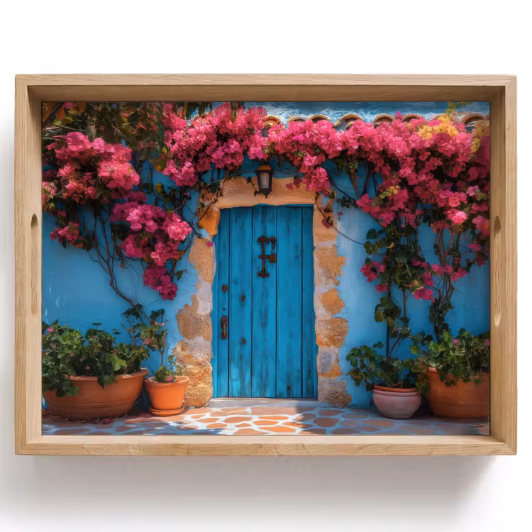 Vassoio - Porta - Legno - Fiori - Blu — 1