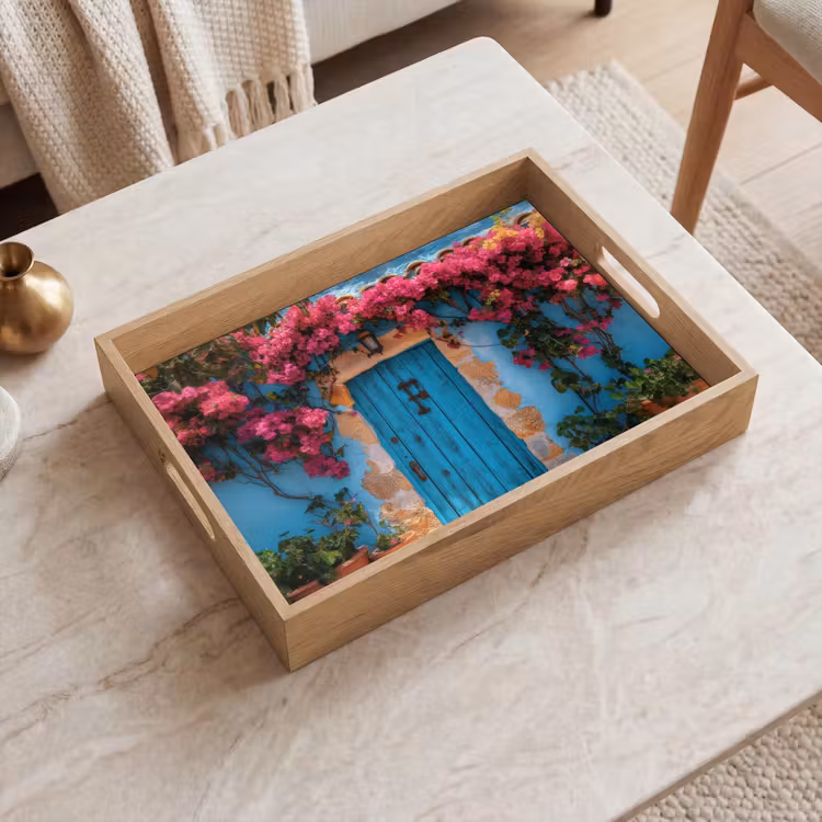 Vassoio - Porta - Legno - Fiori - Blu — 2