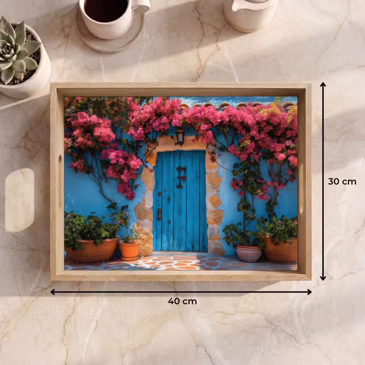 Vassoio - Porta - Legno - Fiori - Blu — 7