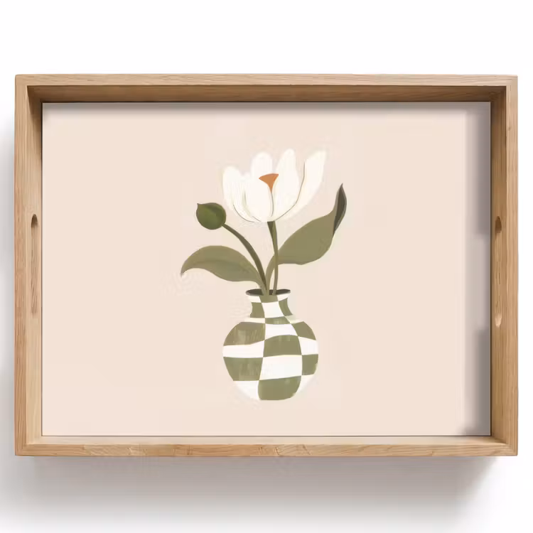 Vassoio - Vaso - A scacchi - Fiore - Verde — 1