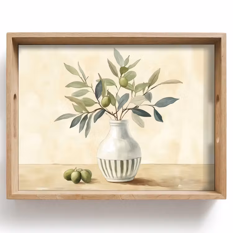 Vassoio - Vaso - Ceramica - Rami d'ulivo — 1