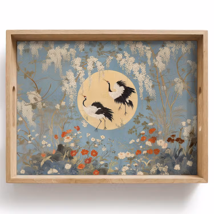 Vassoio - Gru - Luna - Fiori - Blu — 1
