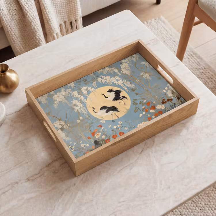 Vassoio - Gru - Luna - Fiori - Blu — 2