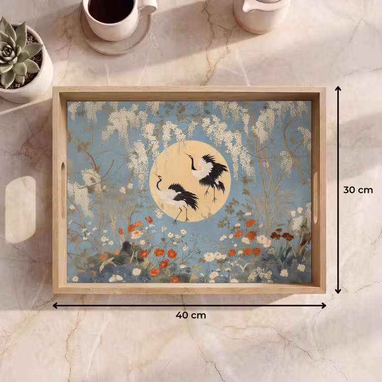 Vassoio - Gru - Luna - Fiori - Blu — 7