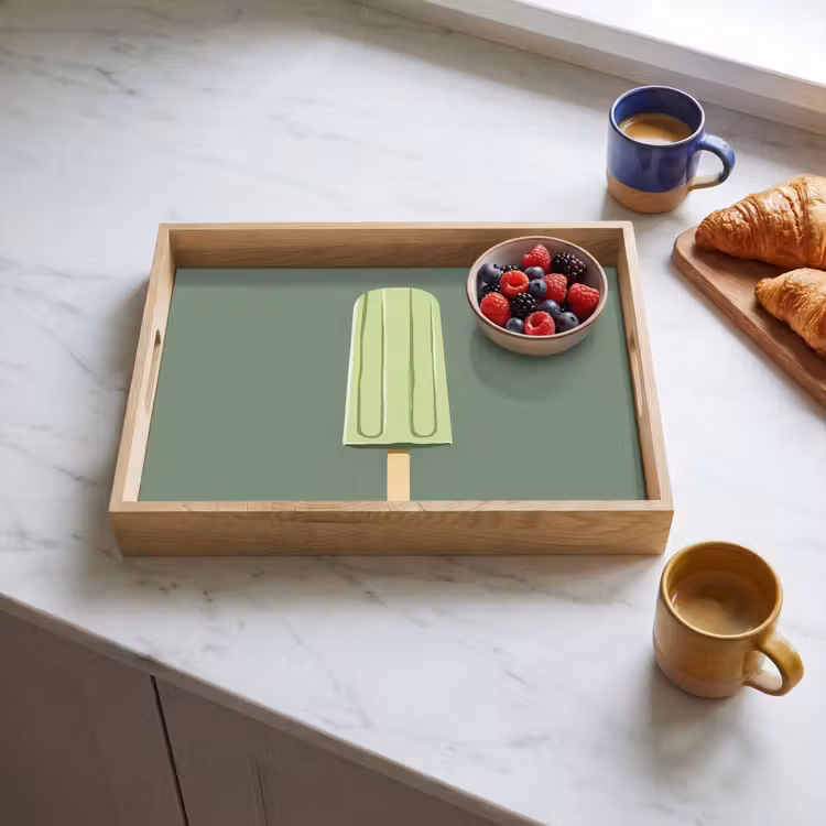 Vassoio - Verde - Gelato all'acqua - Bastoncino - Illustrazione — 3