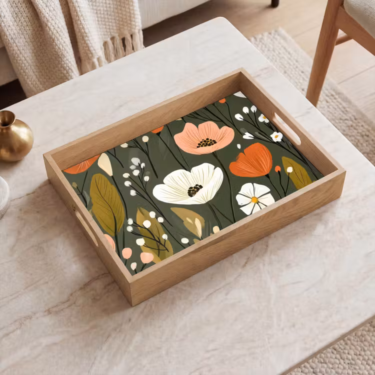 Vassoio - Fiori - Illustrazione - Verde — 2