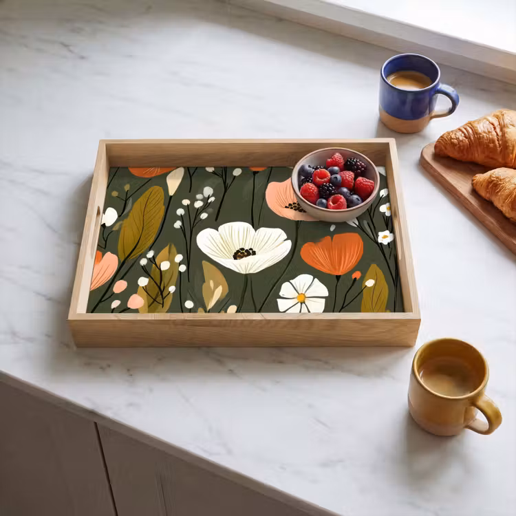 Vassoio - Fiori - Illustrazione - Verde — 3