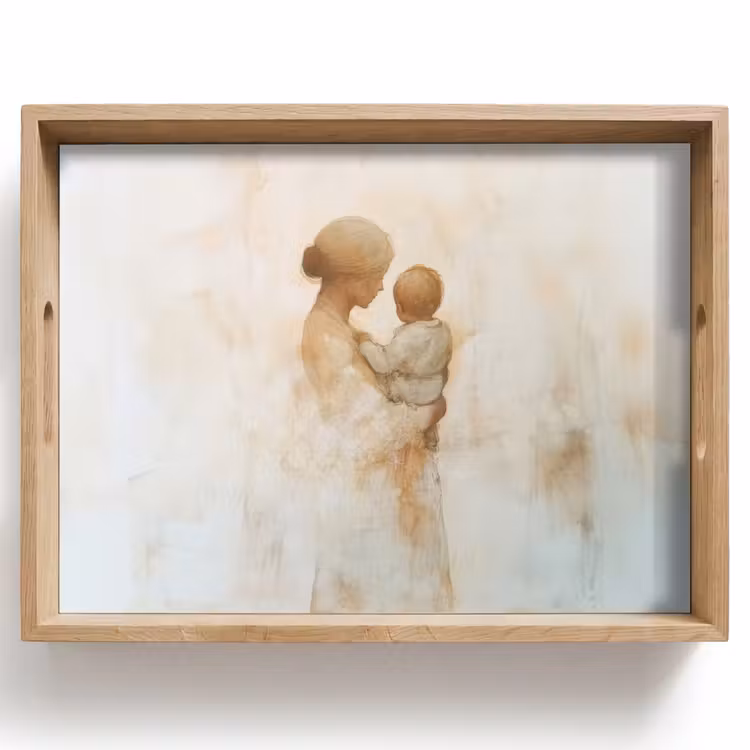Vassoio - Bambino - Madre - Acquerello — 1