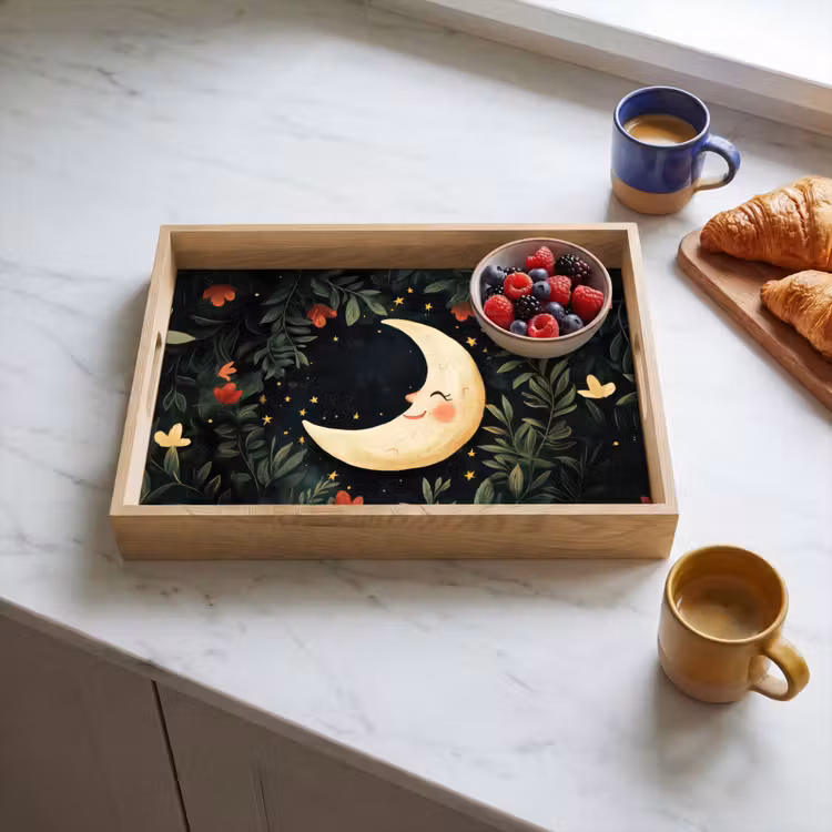 Vassoio - Luna - Fiori - Cielo notturno — 3