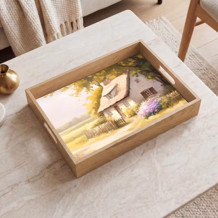 Vassoio - Casetta - Legno - Fiori — 2