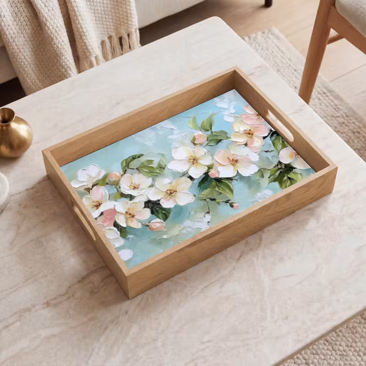Vassoio - Fiore - Foglie - Azzurro — 2