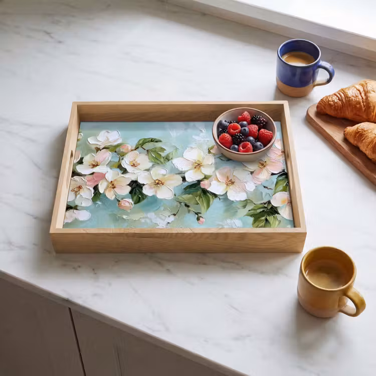 Vassoio - Fiore - Foglie - Azzurro — 3