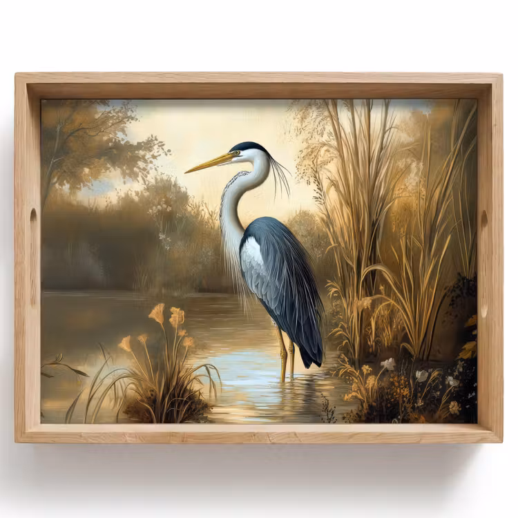Vassoio - Airone - Acqua - Piante — 1