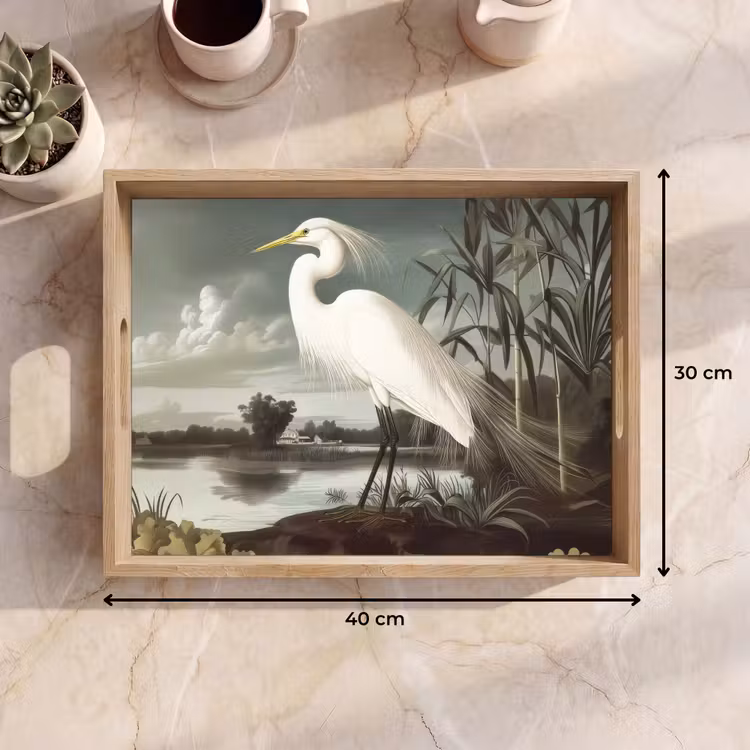 Vassoio - Airone - Piante - Nuvole - Bianco — 7
