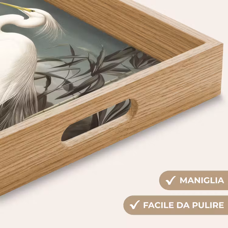Vassoio - Airone - Piante - Nuvole - Bianco — 8