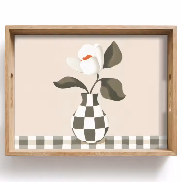 Vassoio - Vaso - A scacchi - Verde - Fiore — 1