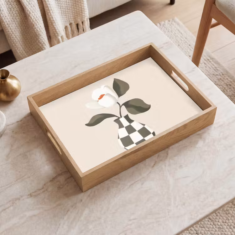 Vassoio - Vaso - A scacchi - Verde - Fiore — 2