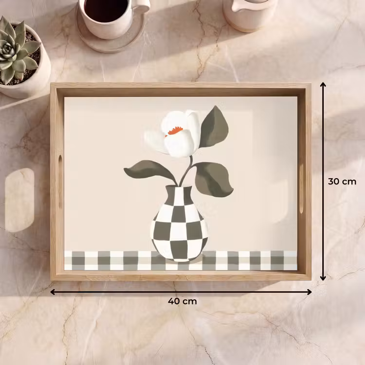 Vassoio - Vaso - A scacchi - Verde - Fiore — 7