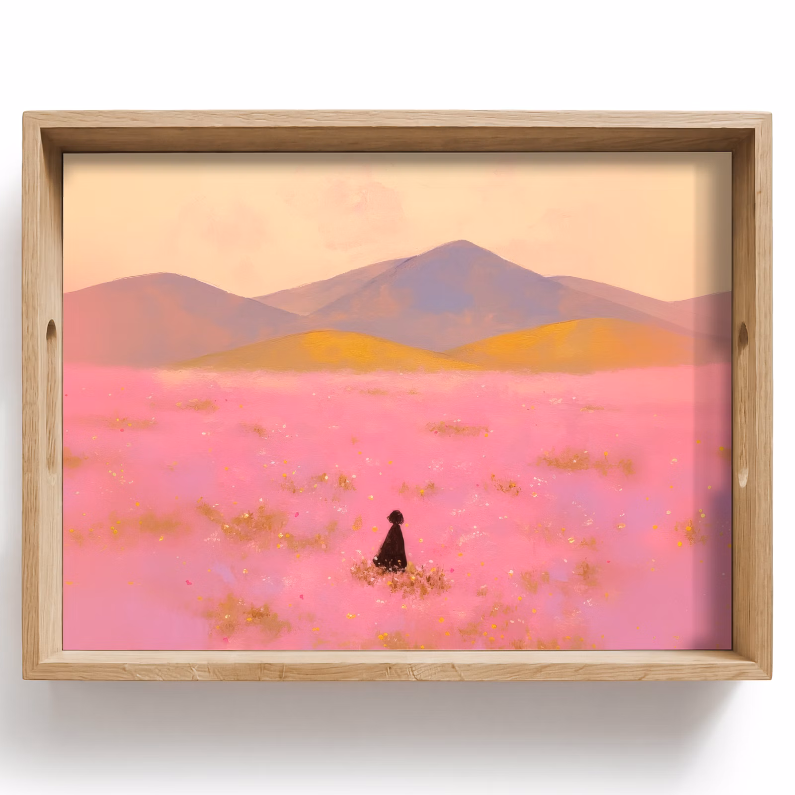 Vassoio - Prato fiorito - Colline - Silhouette - Rosa — 1