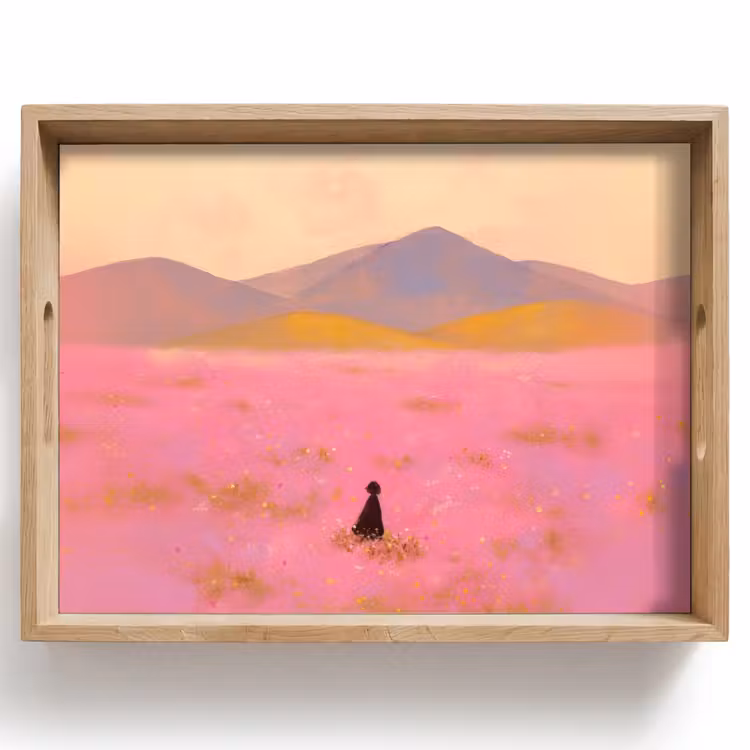 Vassoio - Prato fiorito - Colline - Silhouette - Rosa — 1