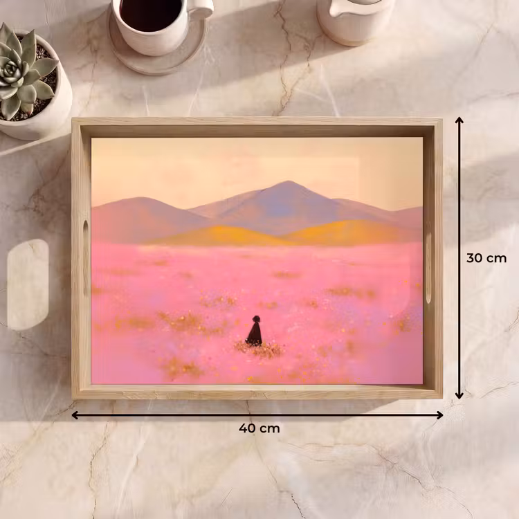 Vassoio - Prato fiorito - Colline - Silhouette - Rosa — 7