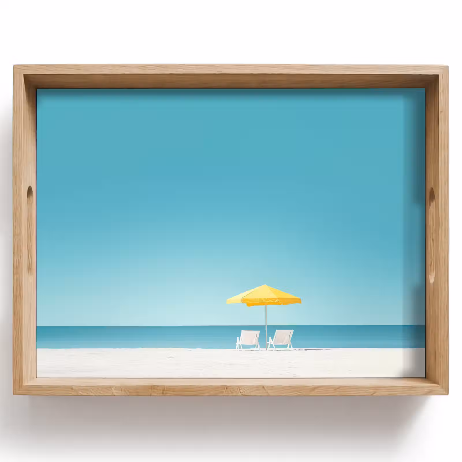Vassoio - Spiaggia - Cielo blu - Giallo - Ombrellone — 1
