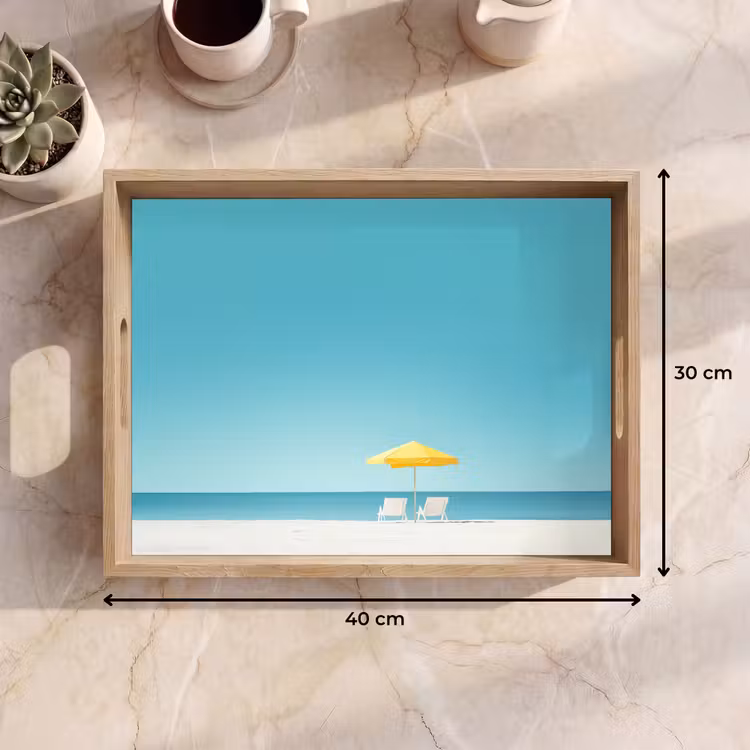 Vassoio - Spiaggia - Cielo blu - Giallo - Ombrellone — 7