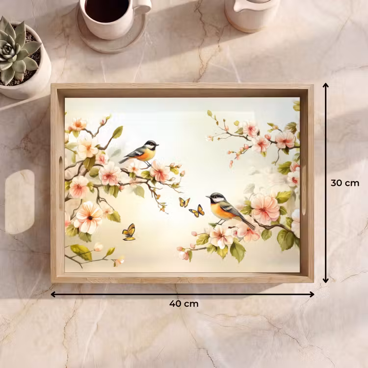 Vassoio - Rami - Fiori - Uccelli - Rosa — 7