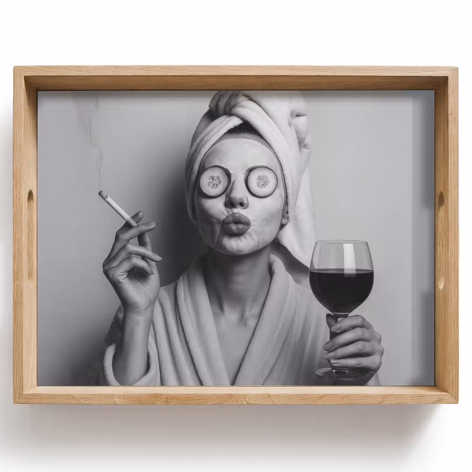 Vassoio - Donna - Maschera - Vino - Sigaretta — 1