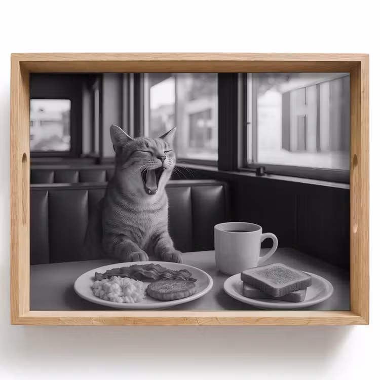 Vassoio - Gatto - Caffè - Pane - Nero — 1