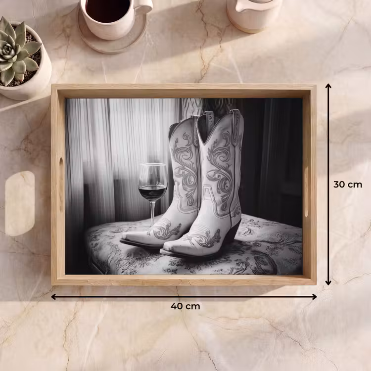 Vassoio - Vino - Stivali da cowboy - Luce alla finestra - Bianco — 7