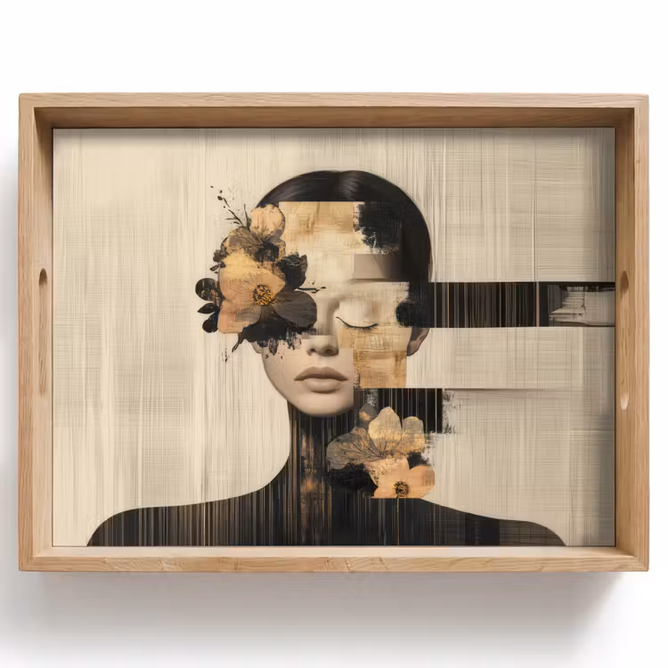 Vassoio - Viso - Fiori - Nero - Donna — 1