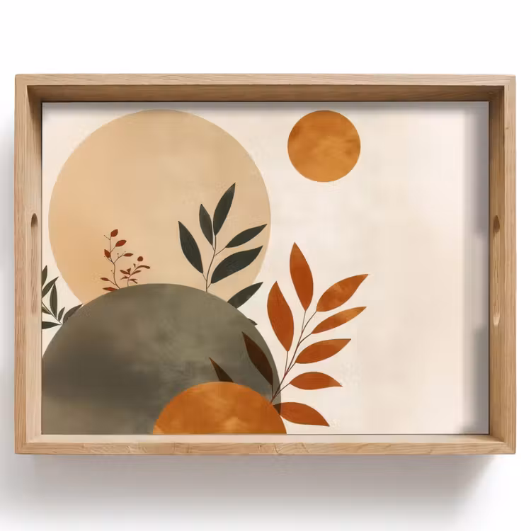 Vassoio - Forme - Rotonde - Foglie - Beige — 1