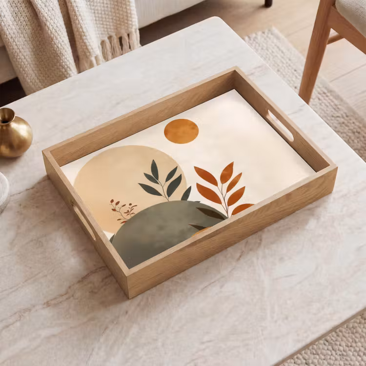 Vassoio - Forme - Rotonde - Foglie - Beige — 2